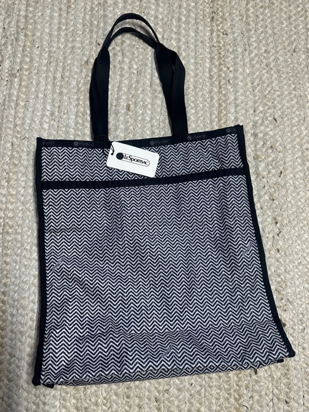 NEW LeSportSac Classic Black/White Herring Bone Large Book Tote
